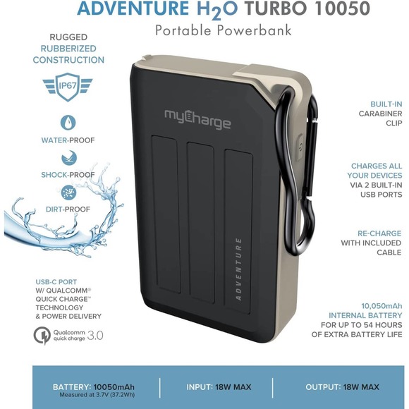 myCharge - AHCT10KG Adventure H2O Turbo 10,050 mAh Portable Charger - Picture 2 of 7